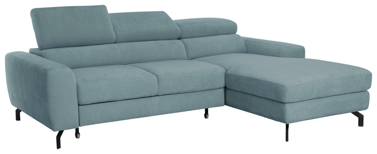 ECKSOFA LARGO in Chenille Blau  226/177 cm  - Blau/Schwarz, Design, Textil/Metall (226/177cm) - Livetastic