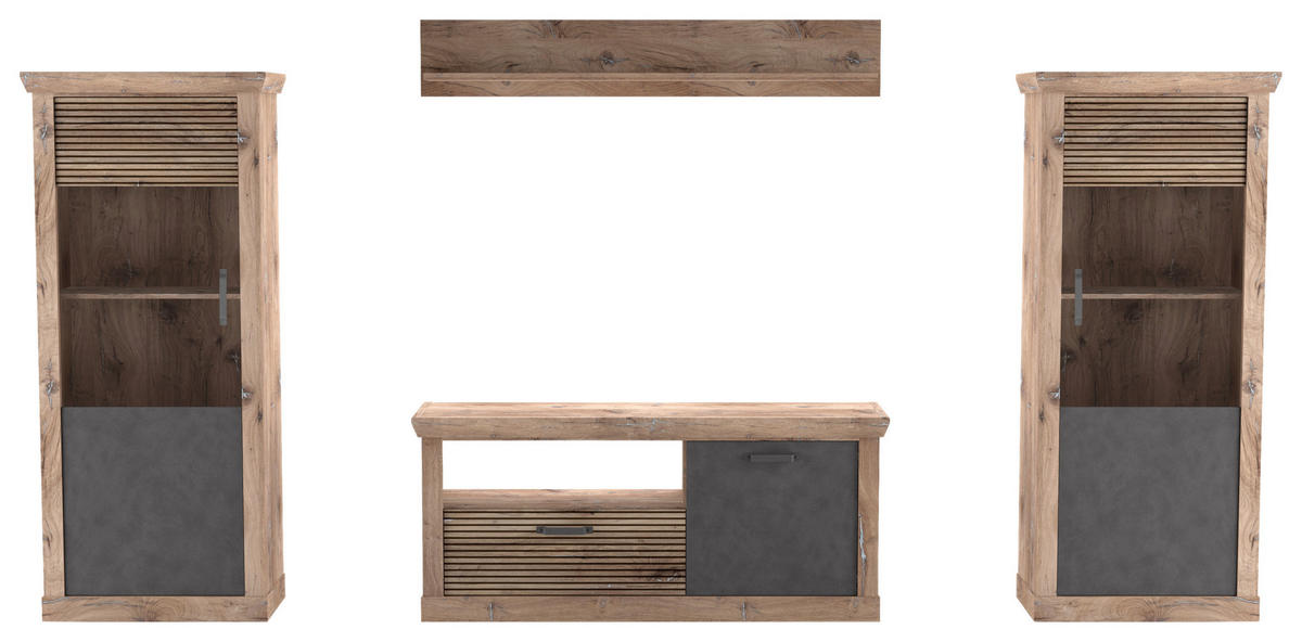 OBÝVACIA STENA, antracitová, farba duba - čierna/farba duba, Konventionell, kompozitné drevo/plast (332/180/40cm) - Livetastic