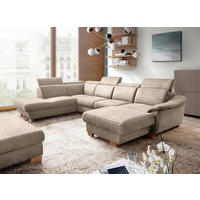 WOHNLANDSCHAFT Mikrofaser Taupe  - Taupe/Naturfarben, Design, Holz/Textil (273/347/238cm) - Livetastic