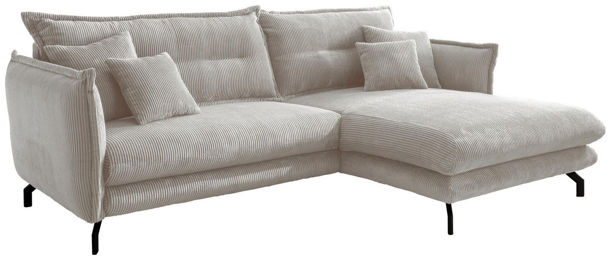 ECKSOFA in Cord Silberfarben  - Silberfarben/Schwarz, Modern, Textil/Metall (255/180cm) - Livetastic