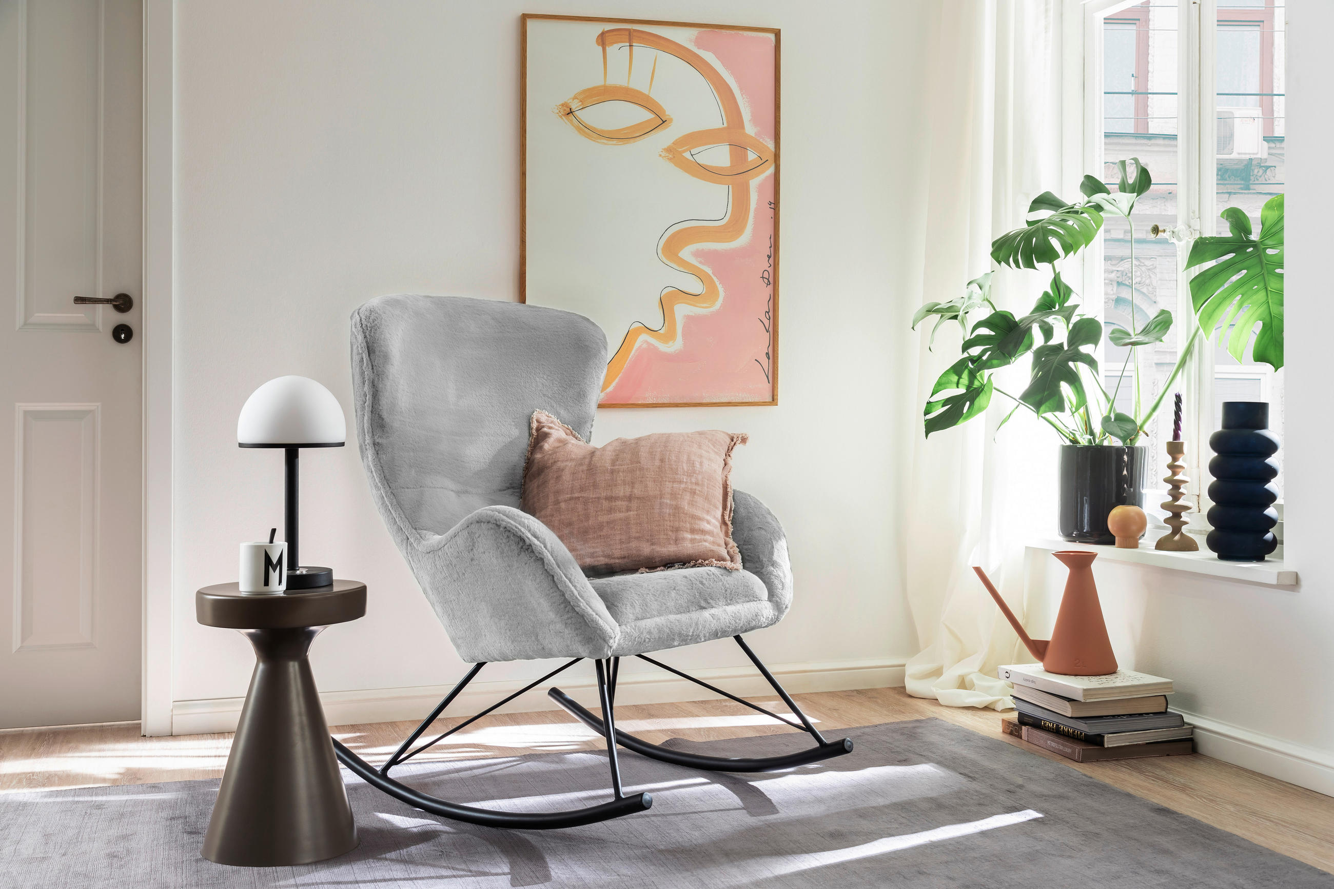 Thumbnail - Carryhome Schaukelsessel, Grau, Schwarz, Metall, Textil, 69x103x97 cm, Wohnzimmer, Sessel, Relaxsessel