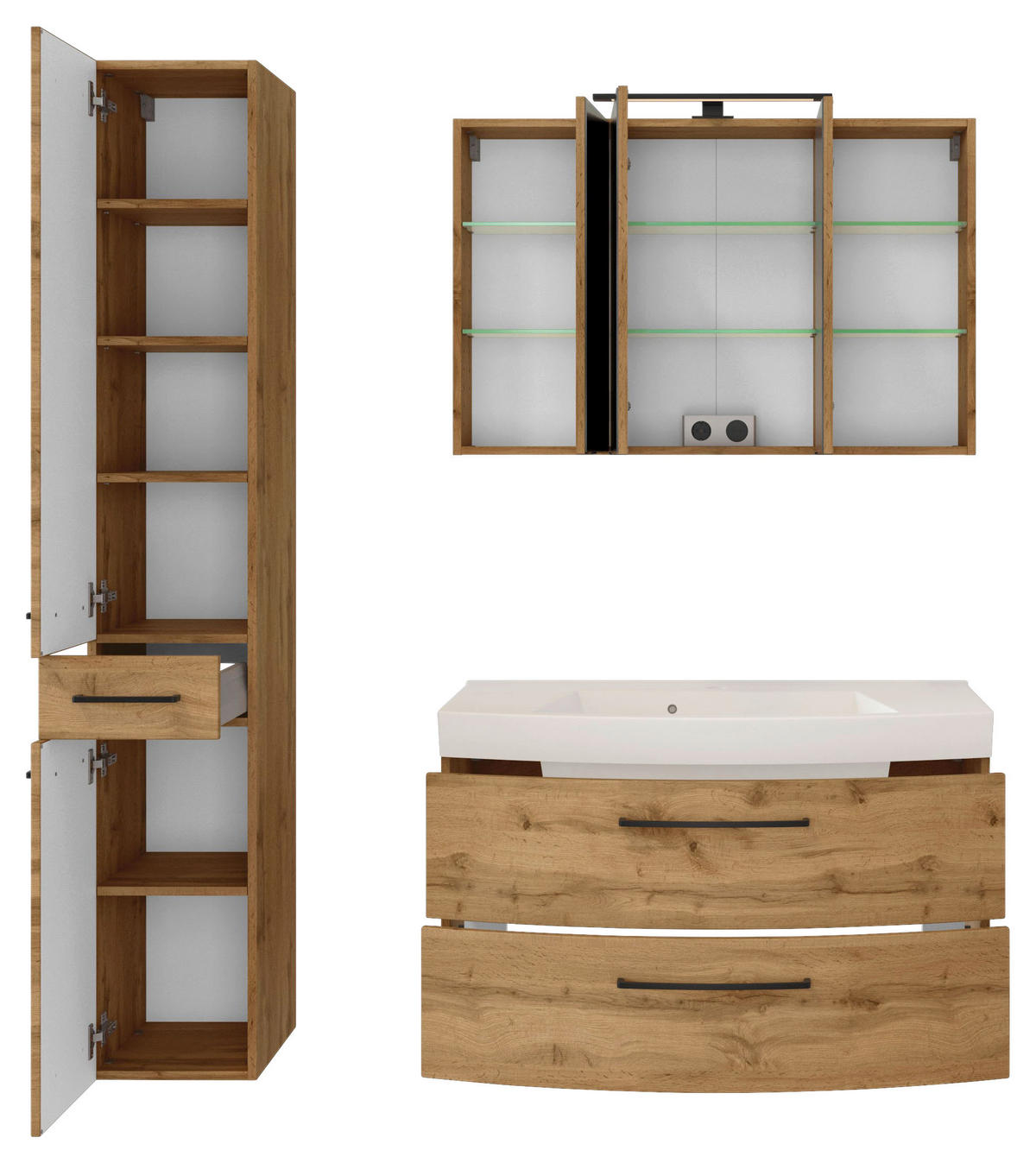 BADEZIMMER  in 130 cm  - Weiss/Eichefarben, Modern, Holzwerkstoff/Stein (130cm) - Held