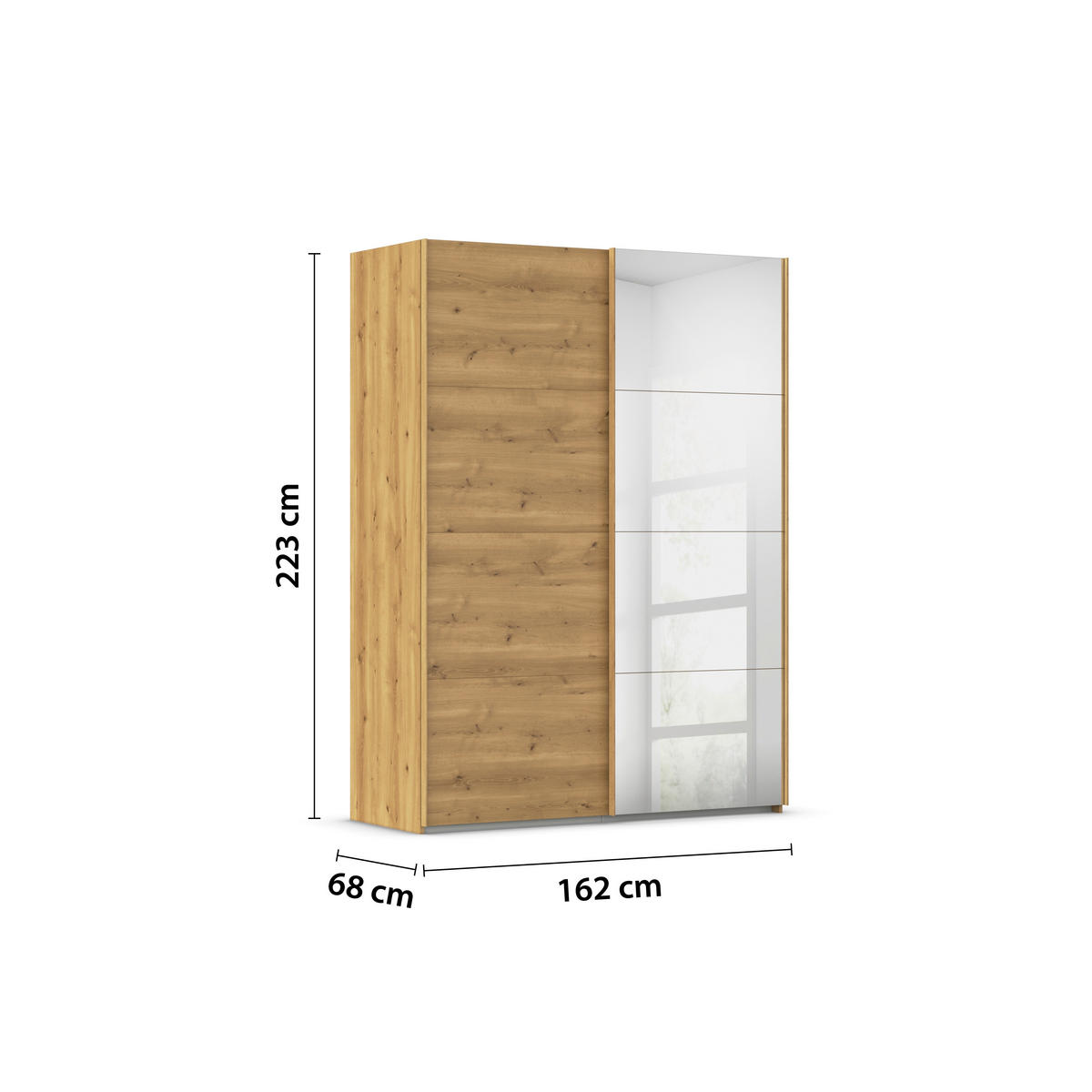 SCHWEBETÜRENSCHRANK 162/223/68 cm 2-türig Eichefarben  - Eichefarben, Design, Glas/Holzwerkstoff (162/223/68cm) - Novel