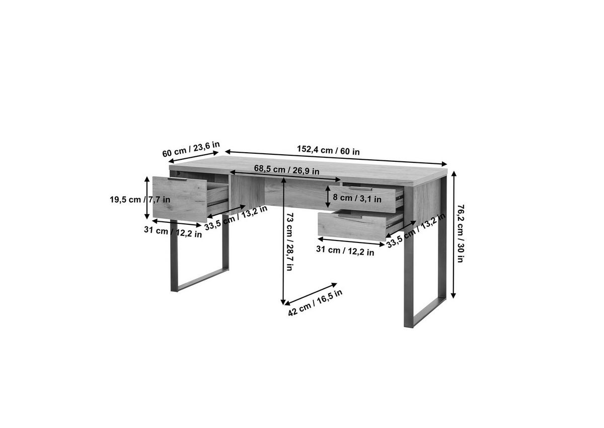SCHREIBTISCH 150/120/76 cm Schwarz Stauraum, in verschiedenen Holz-Dekoren erhältlich  - Schwarz, Lifestyle, Holzwerkstoff/Metall (150/120/76cm)