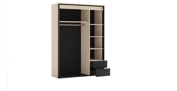DREHTÜRENSCHRANK 3-türig Schwarz, Beige  - Beige/Schwarz, Design, Holzwerkstoff (140/200/55cm) - Voleo