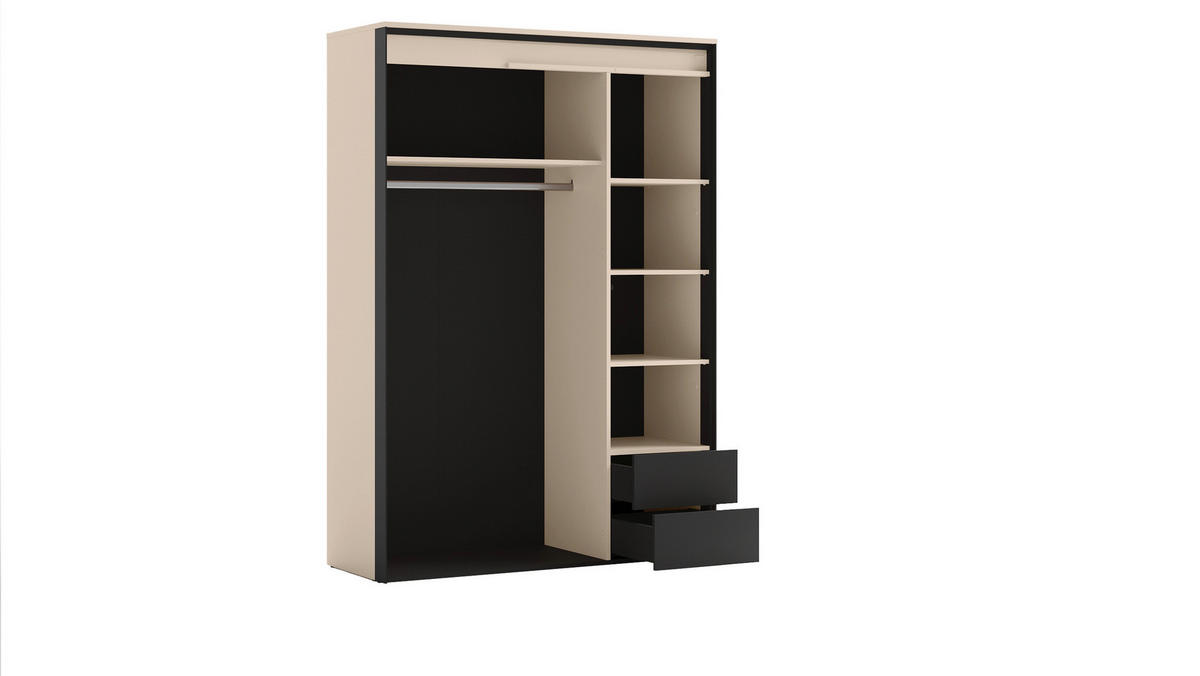 DREHTÜRENSCHRANK 3-türig Schwarz, Beige  - Beige/Schwarz, Design, Holzwerkstoff (140/200/55cm) - Voleo