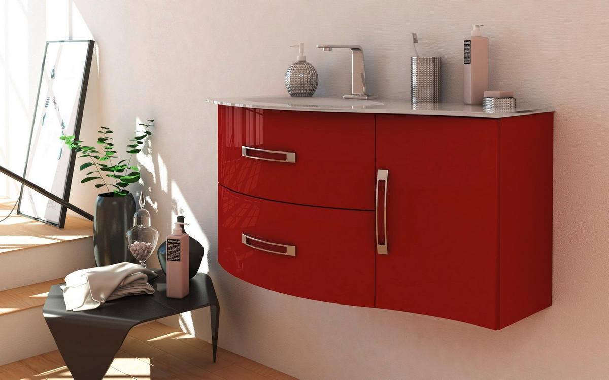 DULAP BAIE INFERIOR 34/55/40 cm  - culoare crom/roșu, Basics, sticlă/metal (34/55/40cm) - Welnova