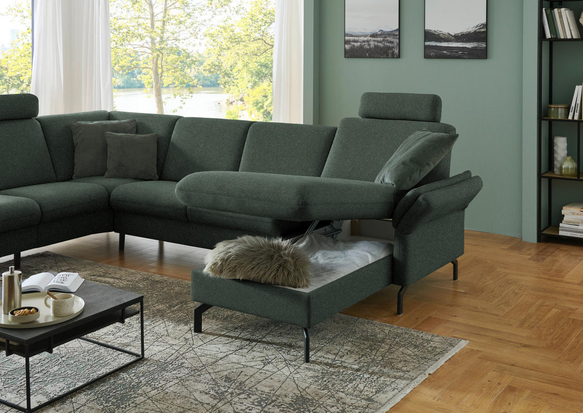 WOHNLANDSCHAFT Flachgewebe Dunkelgrün  - Dunkelgrün/Schwarz, Konventionell, Textil/Metall (190/307/170cm) - Beldomo Comfort
