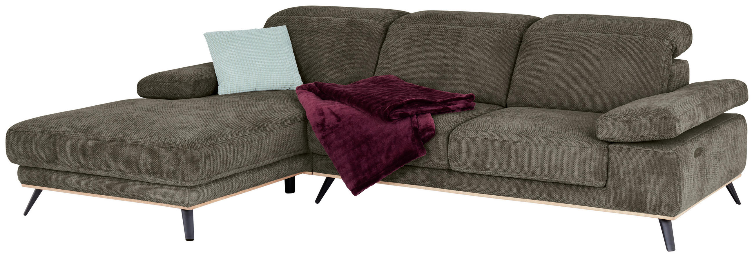 ECKSOFA ROYCE Olivgrün Struktur  - Schwarz/Olivgrün, MODERN, Textil/Metall (194/283cm) - MID.YOU