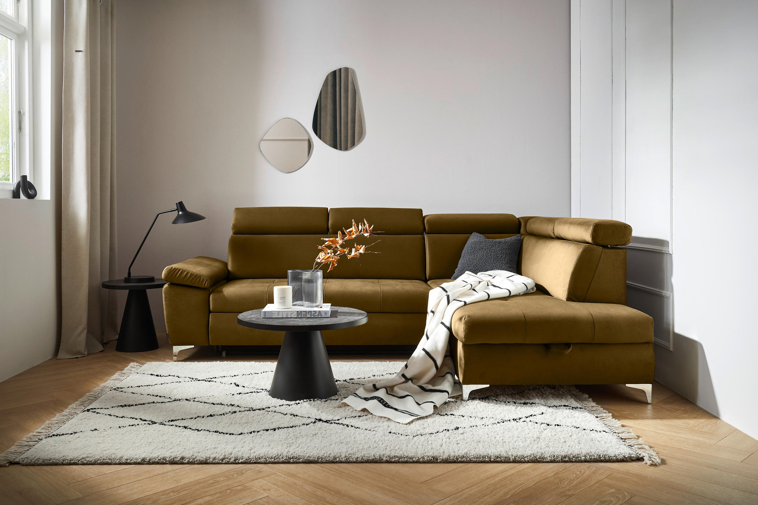 ECKSOFA Gelb Samt  - Chromfarben/Gelb, KONVENTIONELL, Textil/Metall (271/206cm) - Carryhome