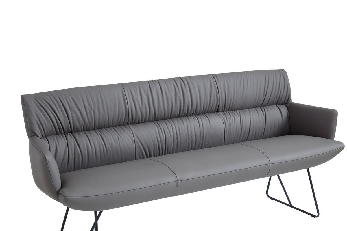 SITZBANK 200/89/66 cm Echtleder Anthrazit, Schwarz  - Anthrazit/Schwarz, Design, Leder/Metall (200/89/66cm) - Dieter Knoll