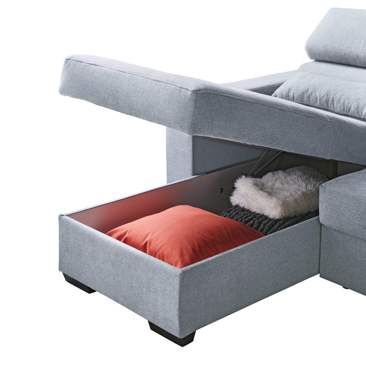 KUTNA GARNITURA tekstil  plavkastosiva   - plavkastosiva/crna, Design, tekstil/plastika (179/240cm) - Carryhome