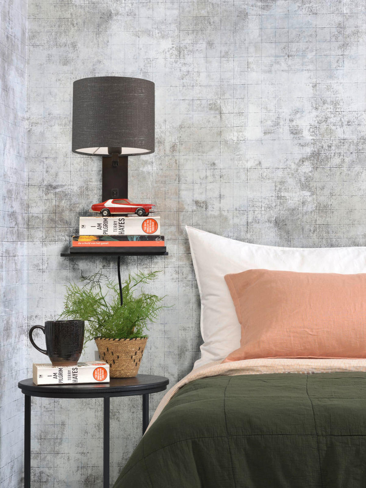 WANDLEUCHTE - Dunkelgrau/Schwarz, Trend, Holz/Textil (19/24/36cm) - Good & Mojo