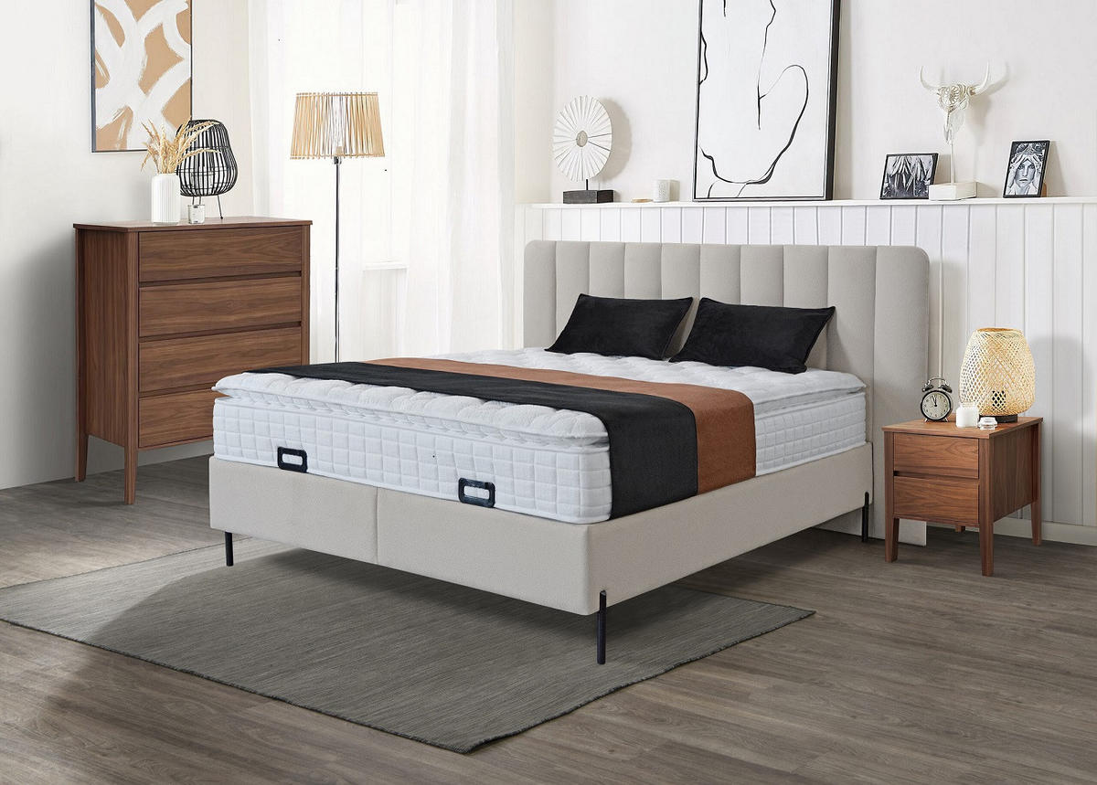 BOX KREVET     bež  - bež/crna, Moderno, drvni materijal/tekstil (160/200cm) - Hom`in