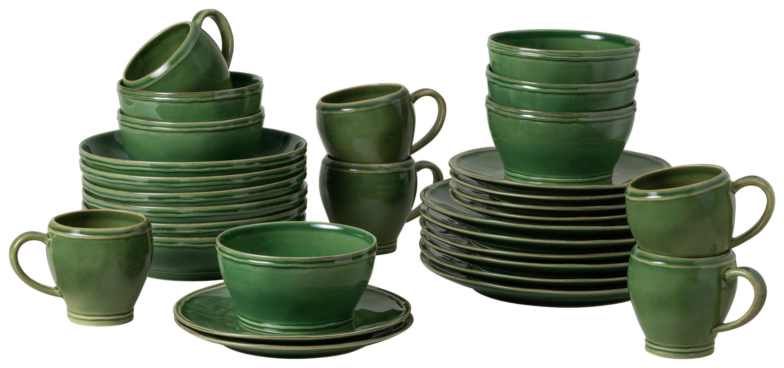 KOMBISERVICE Dunkelgrün FONTANA 30-teilig 6 Personen  - Dunkelgrün, Basics, Keramik - Costa Nova