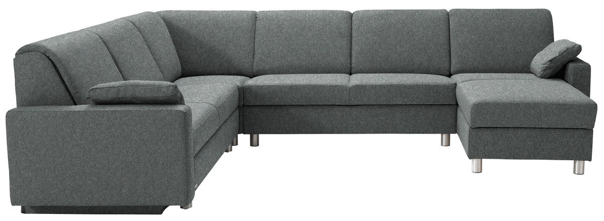 WOHNLANDSCHAFT  in Mikrovelours Graugrün  - Anthrazit/Alufarben, KONVENTIONELL, Textil (237/323/158cm) - Sedda