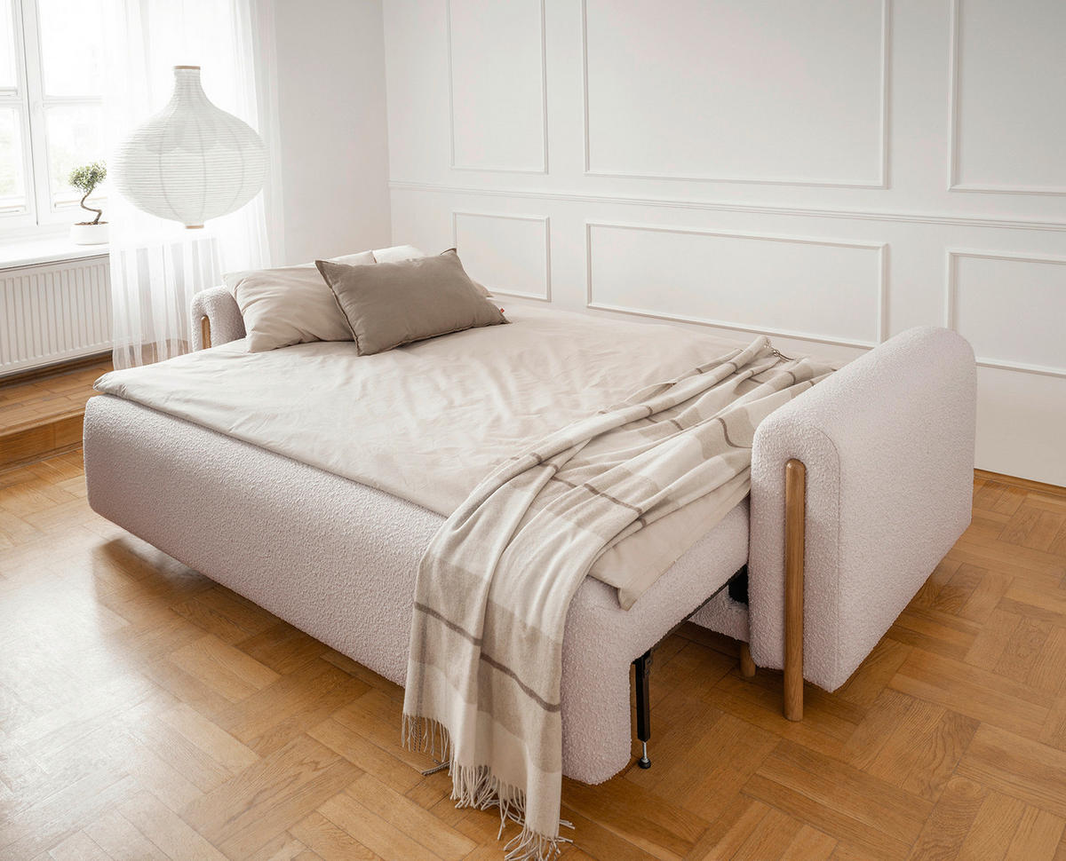 SCHLAFSOFA in Bouclé Naturfarben, Beige  - Eichefarben/Beige, Design, Holz/Textil (244/97/97cm) - MID.YOU