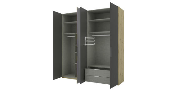 DREHTÜRENSCHRANK 200/223/62 cm 4-türig Eiche Artisan, Anthrazit - Anthrazit/Schwarz, KONVENTIONELL, Glas/Holzwerkstoff (200/223/62cm) - Novel