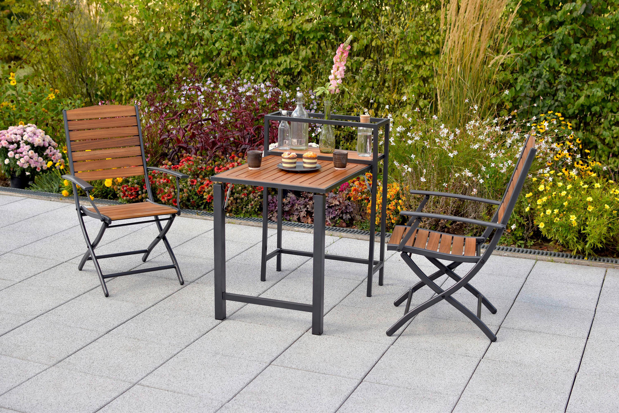 BALKONSET  - Graphitfarben/Naturfarben, MODERN, Holz/Metall - Gardenson