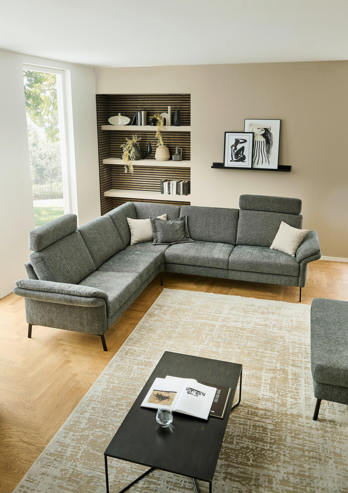 ECKSOFA  Chenille Olivgrün  - Schwarz/Olivgrün, Konventionell, Textil/Metall (249/269cm) - Pure Home Comfort