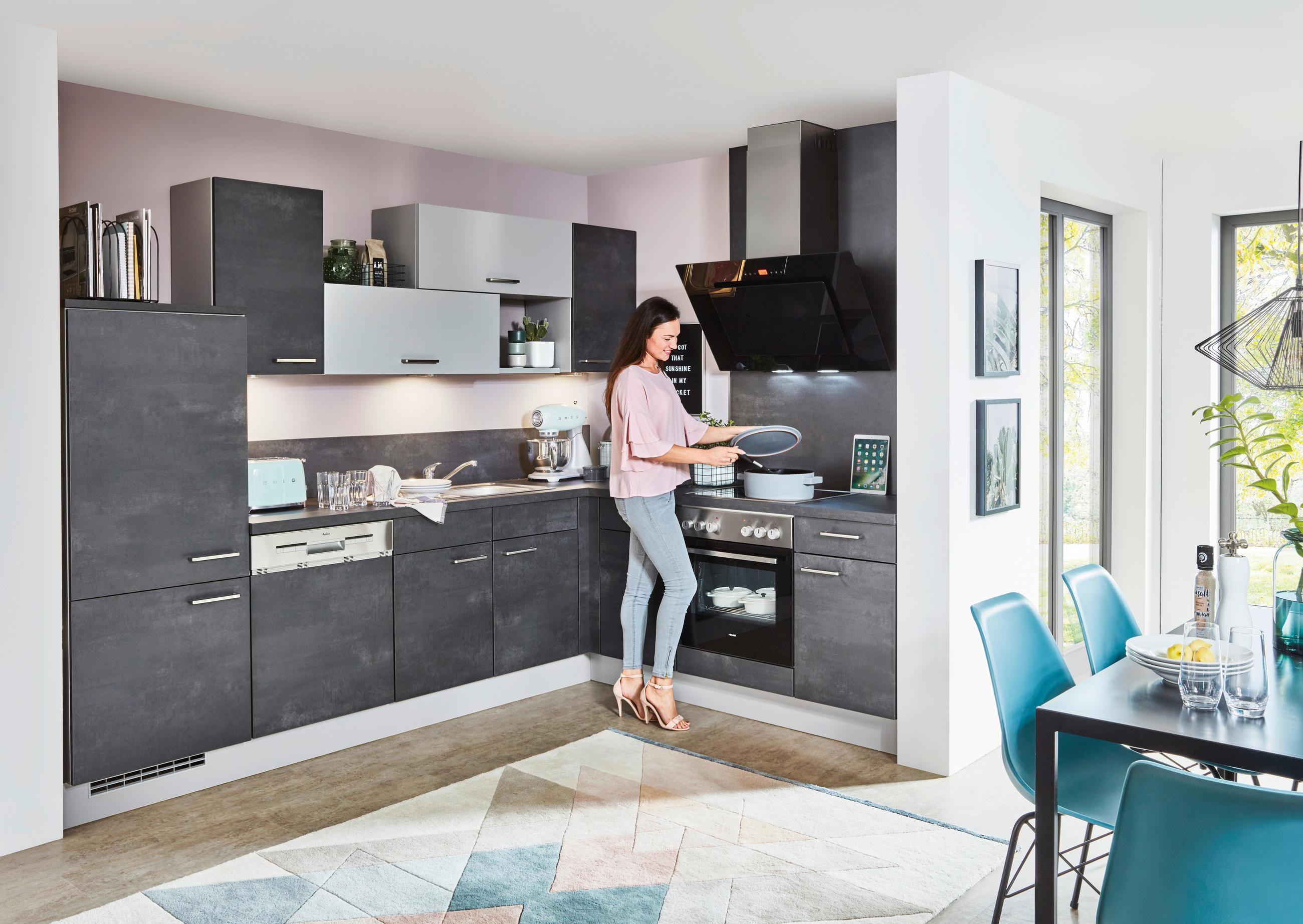 ROHOVÁ KUCHYNĚ SILVIO - tmavě šedá, Design, kompozitní dřevo - Celina