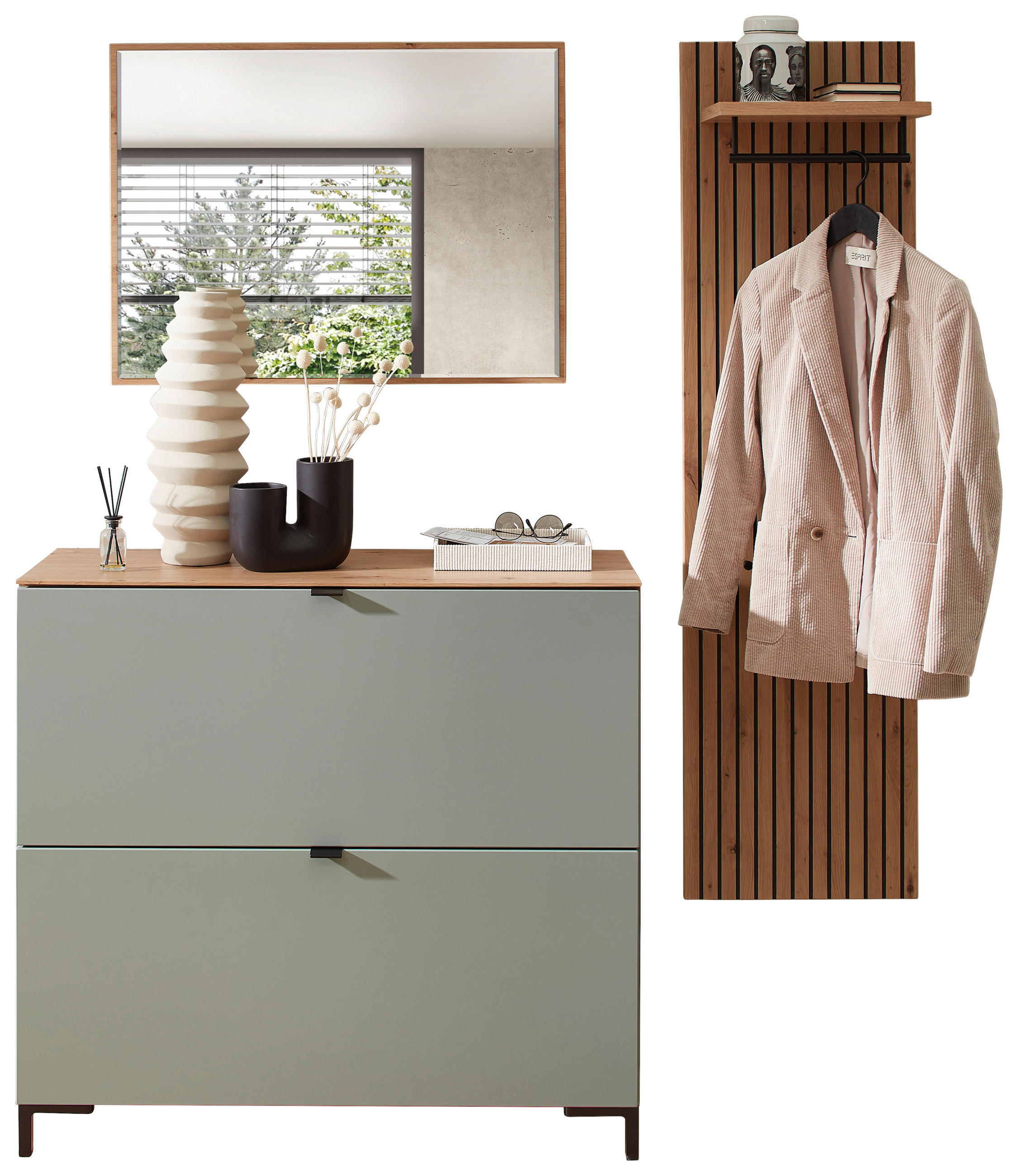 GARDEROBE 3-teilig  in 155/188/37 cm  - Salbeigrün/Eiche Artisan, MODERN, Holzwerkstoff (155/188/37cm) - Voleo