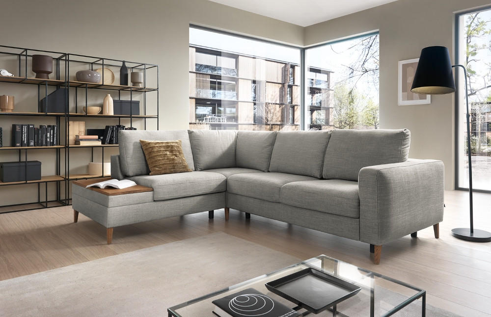 ECKSOFA in Webstoff Grau  - Eschefarben/Grau, Modern, Holz/Textil (260/90/204cm) - Trendmanufaktur
