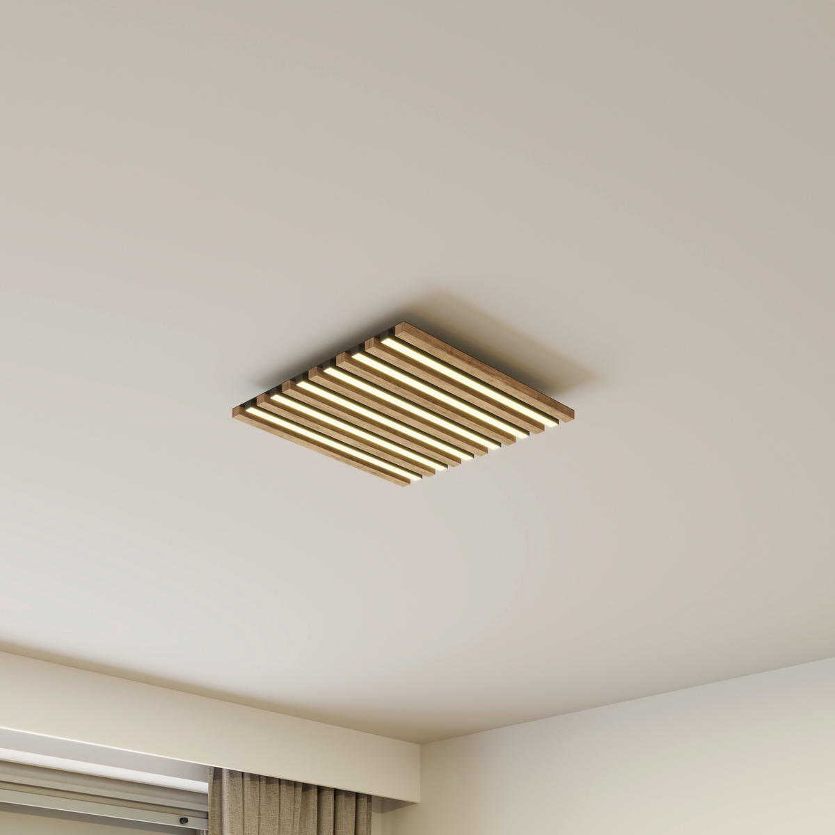 LED-TAKLAMPA HAYDEN 45/45/5 cm  - vit/svart, Natur, metall/trämaterial (45/45/5cm)