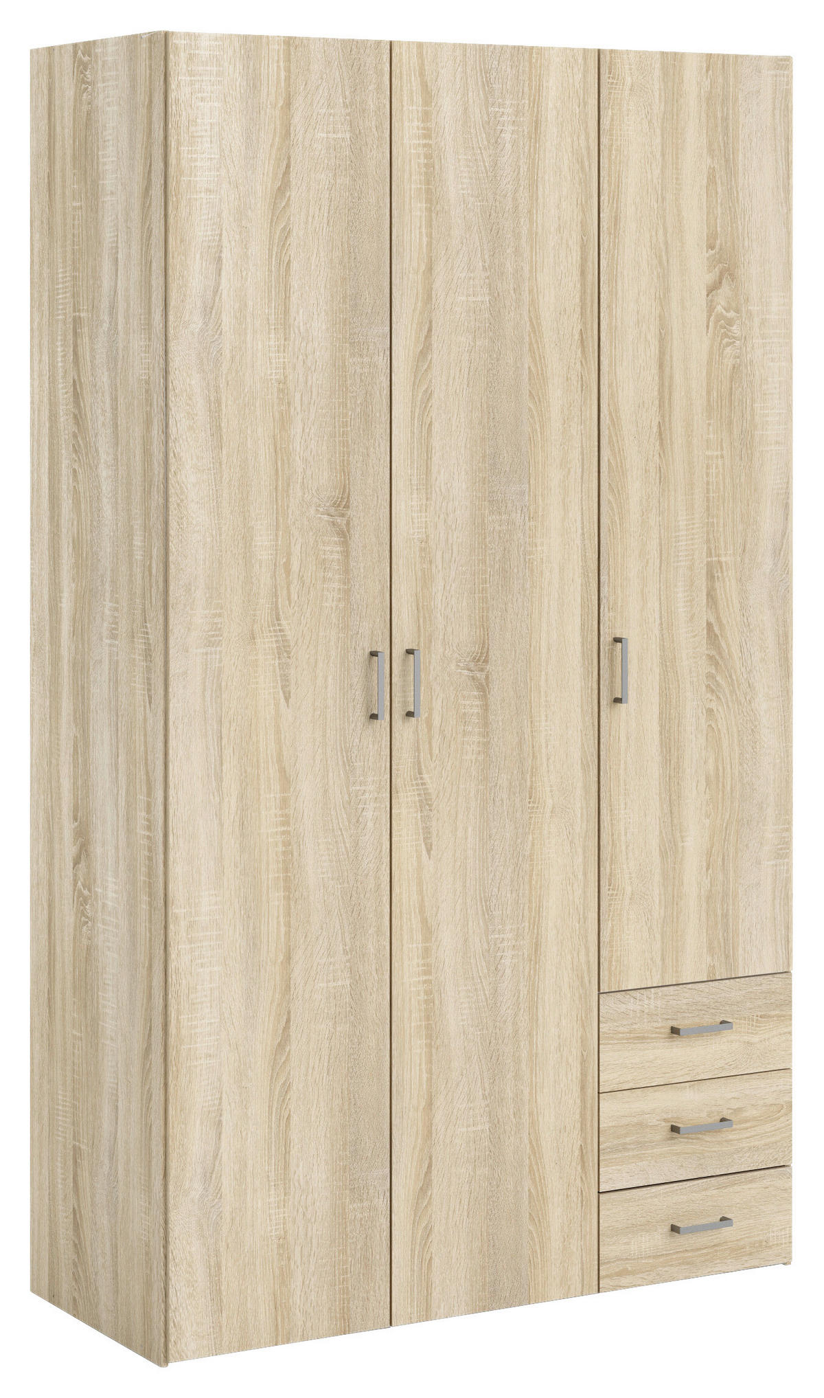 KLEIDERSCHRANK 115,8/200,4/49,5 cm,  in Eichefarben, 3-türig  - Eichefarben/Silberfarben, Basics, Holzwerkstoff/Metall (115,8/200,4/49,5cm) - MID.YOU