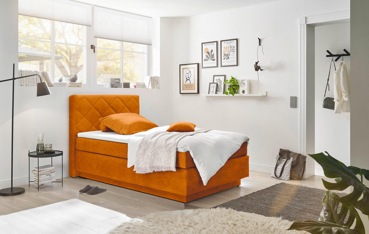 BOXSPRINGBETT 140/200 cm in Cognac - Einrichtungsbeispiel