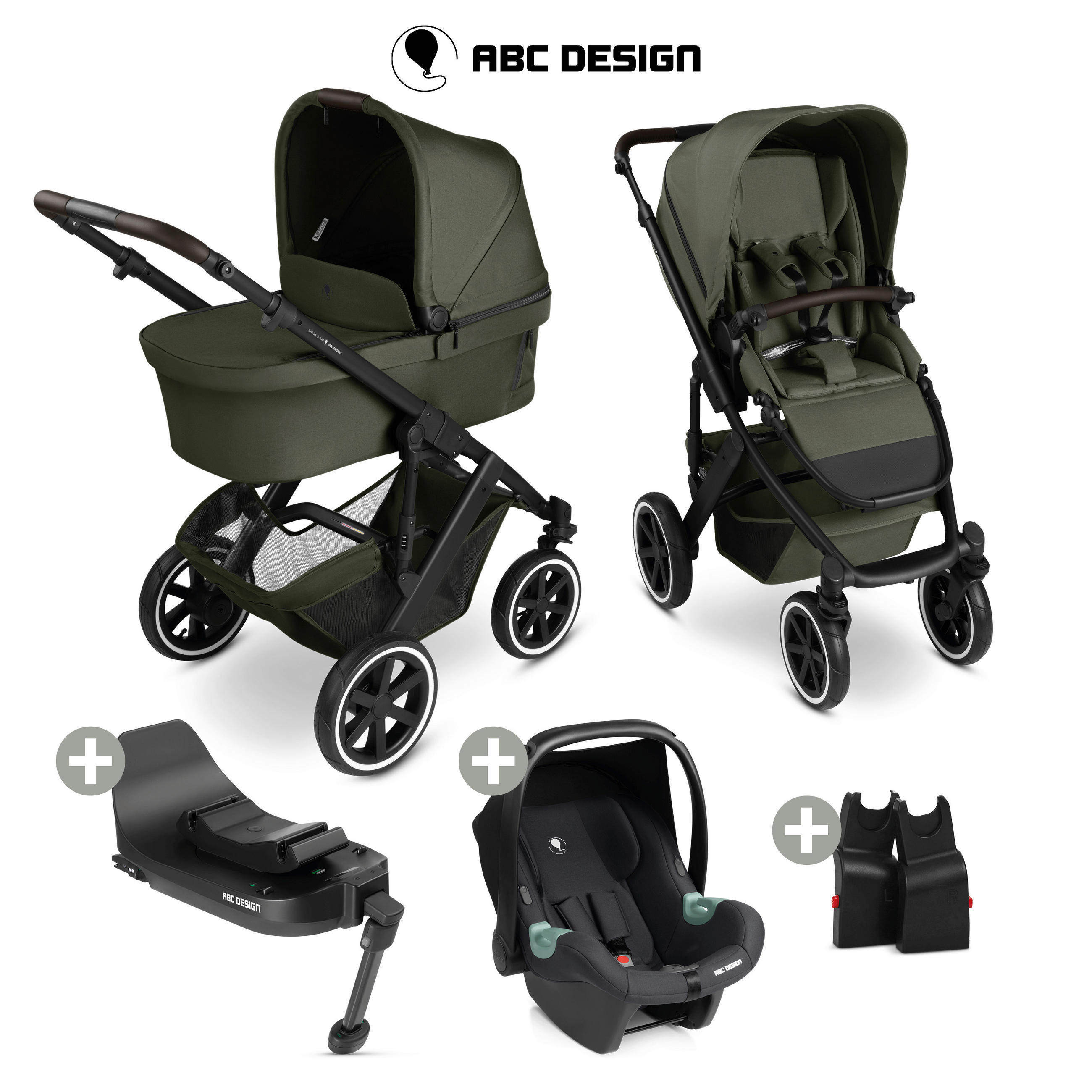 KINDERWAGENSET  Salsa 5 Air All in One Set + Isofix Base Root  Avocado  - Schwarz/Olivgrün, Basics, Textil/Metall (63/118/95.5cm) - ABC Design