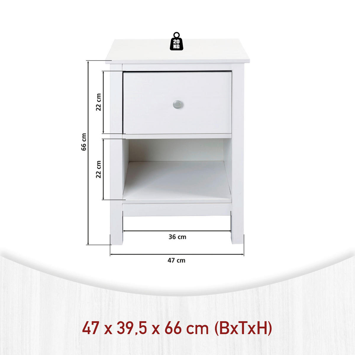 NOĆNI ORMARIĆ bijela   - bijela/srebrne boje, Moderno, metal/drvo (47/66/40cm)