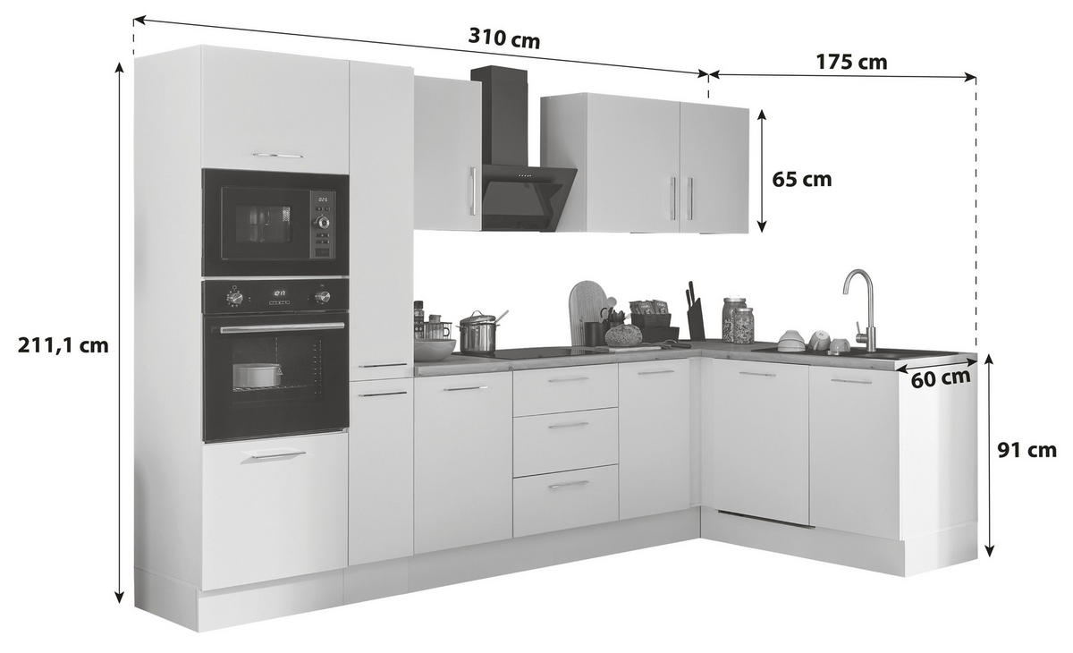 ECKKÜCHE 310/175 cm  in Schwarz, Eiche Artisan  - Schwarz/Eiche Artisan, Basics, Holzwerkstoff/Metall (310/175cm) - MID.YOU