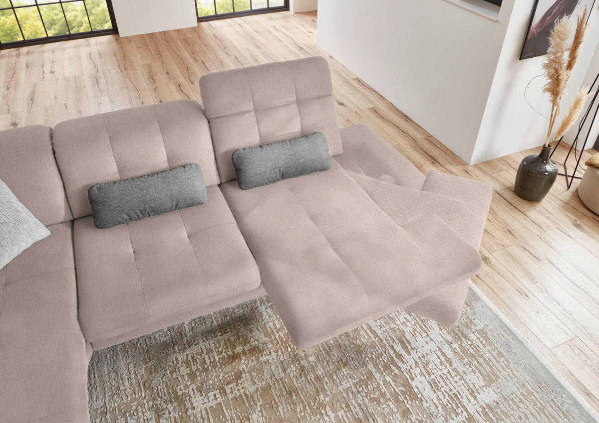 ECKSOFA in Flachgewebe Naturfarben  - Schwarz/Naturfarben, Design, Textil/Metall (190/309cm) - Beldomo Style