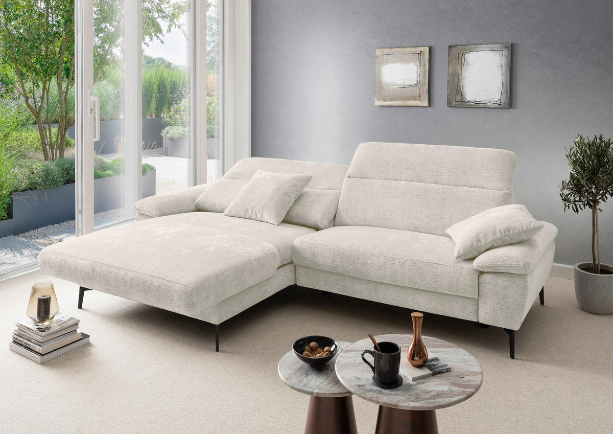 ECKSOFA Chenille Creme  - Creme/Schwarz, Konventionell, Textil/Metall (178/300cm) - Livetastic