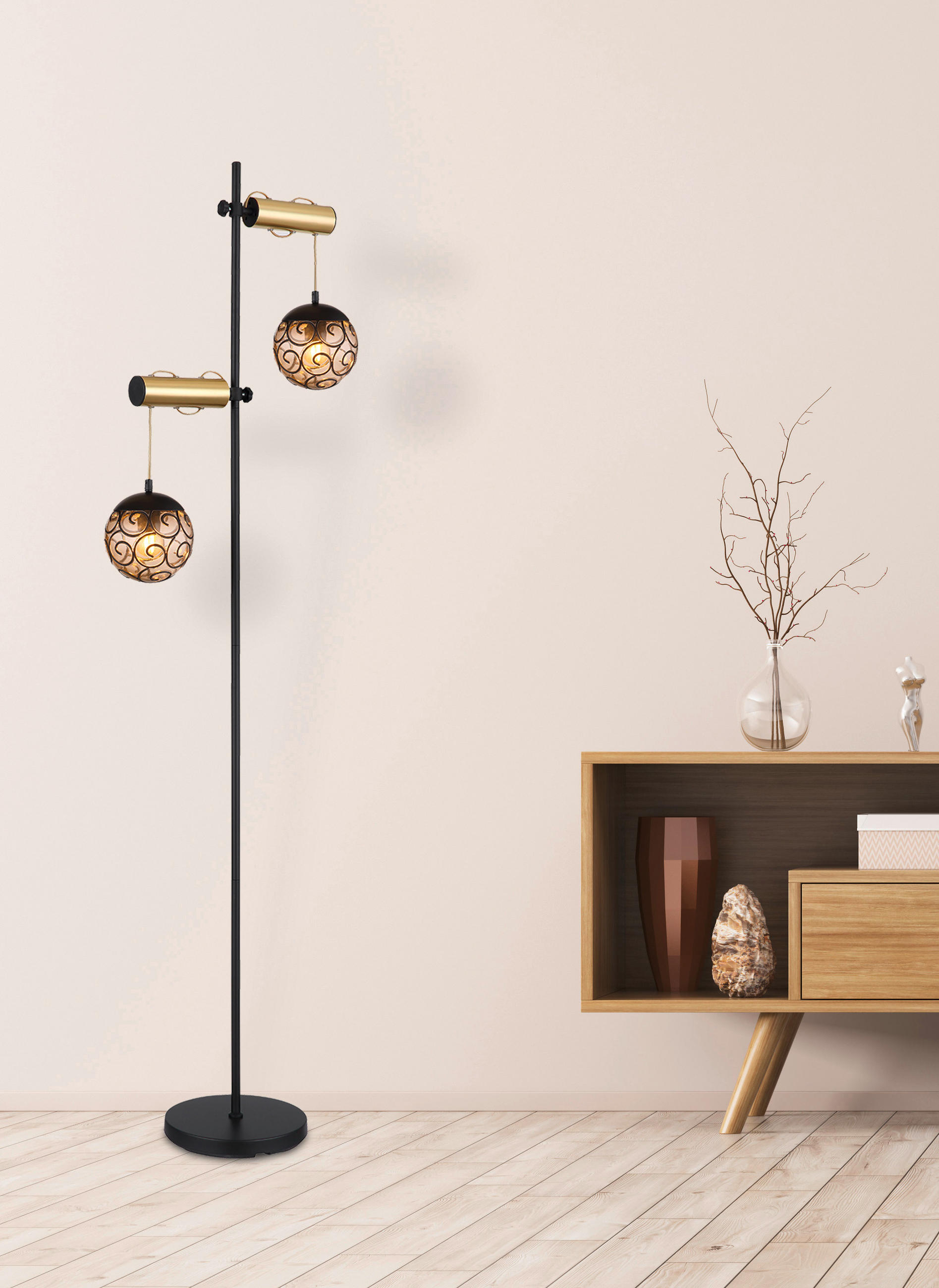 STEHLEUCHTE - Goldfarben/Schwarz, Design, Kunststoff/Metall (51/25/168cm) - Globo