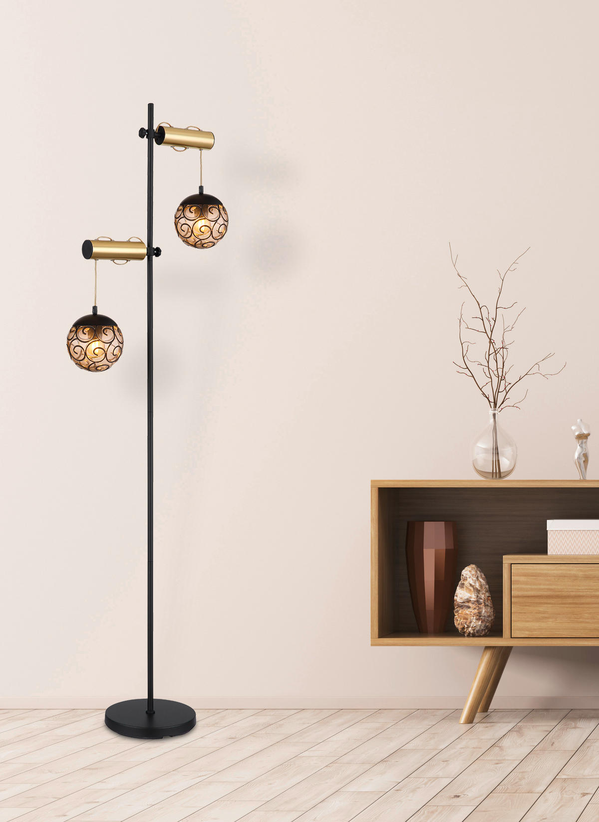 STEHLEUCHTE - Goldfarben/Schwarz, Design, Kunststoff/Metall (51/25/168cm) - Globo
