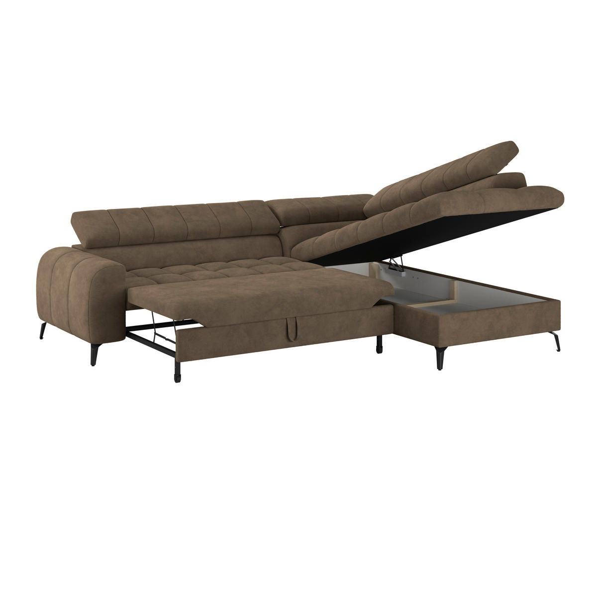 ECKSOFA Braun Bettkasten, Rücken echt, Kopfteilverstellung  - Schwarz/Braun, Trend, Kunststoff/Textil (261/203cm) - Livetastic