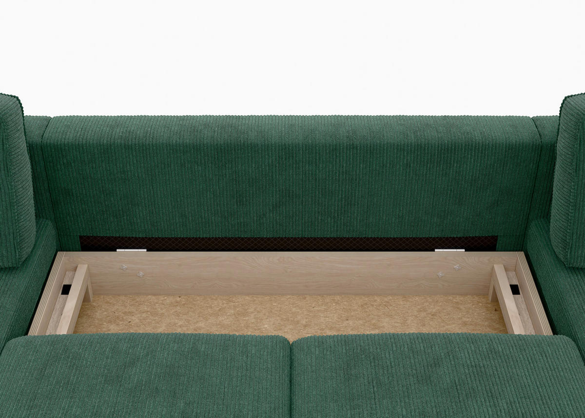 WOHNLANDSCHAFT Dunkelgrün Cord  - Dunkelgrün/Buchefarben, MODERN, Holz/Textil (161/306/161cm) - Trendmanufaktur