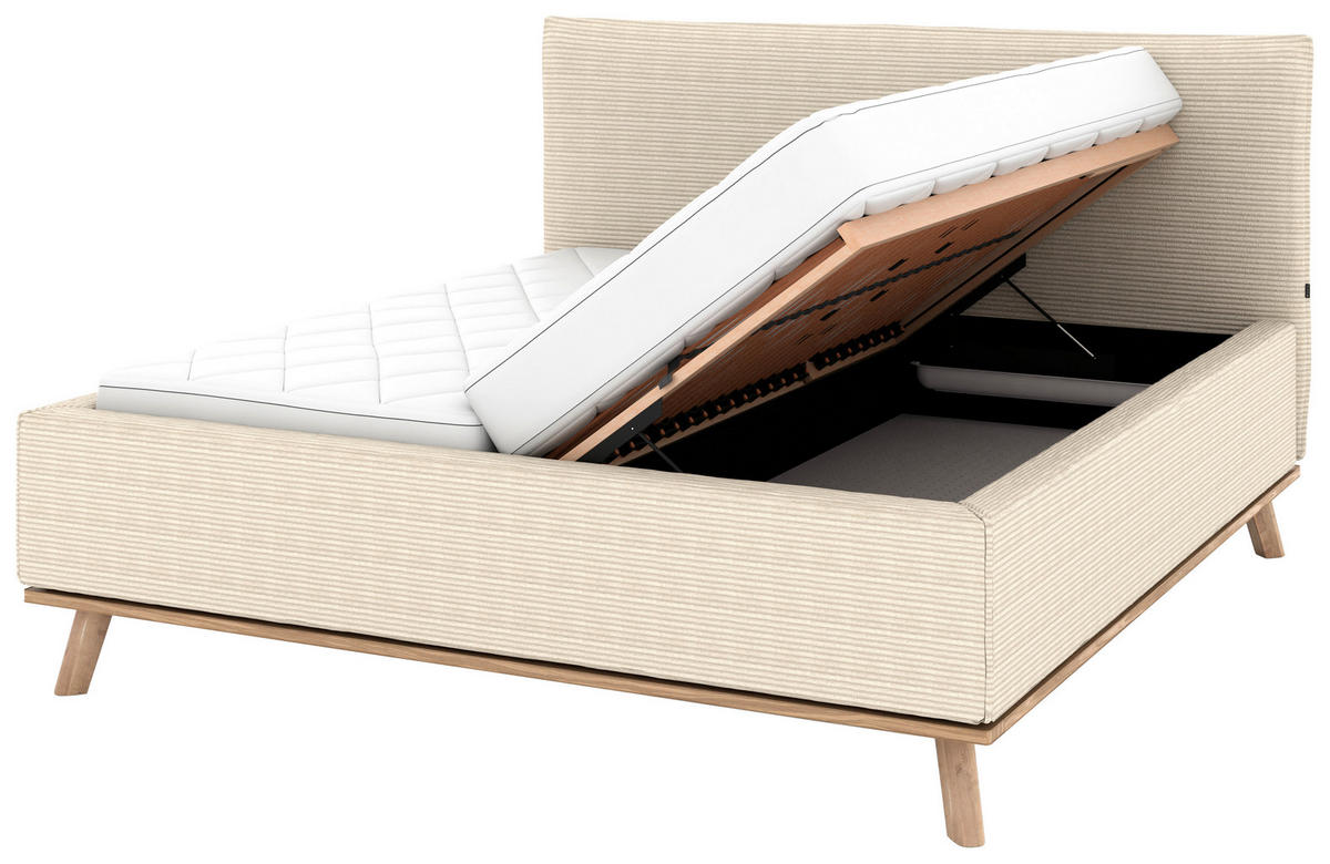 POLSTERBETT Matratze, Lattenrost, Bettkasten 180/200 cm  in Beige  - Eichefarben/Beige, Design, Holz/Textil (180/200cm) - Musterring
