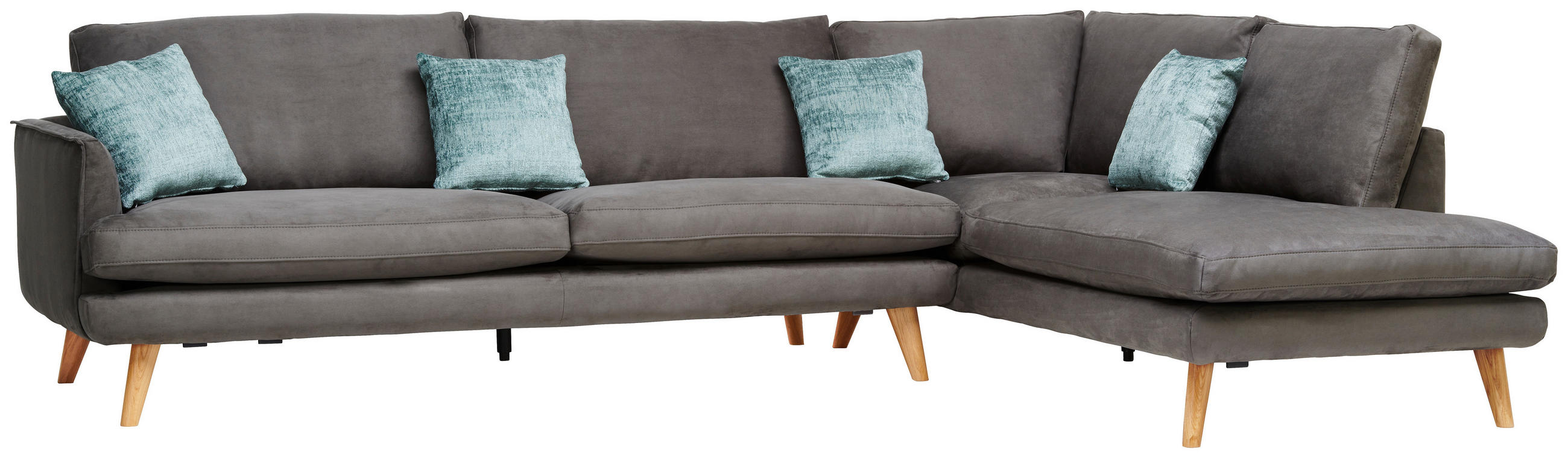 ECKSOFA in Lederlook Grau  - Eichefarben/Grau, Design, Holz/Textil (300/200cm) - Livetastic