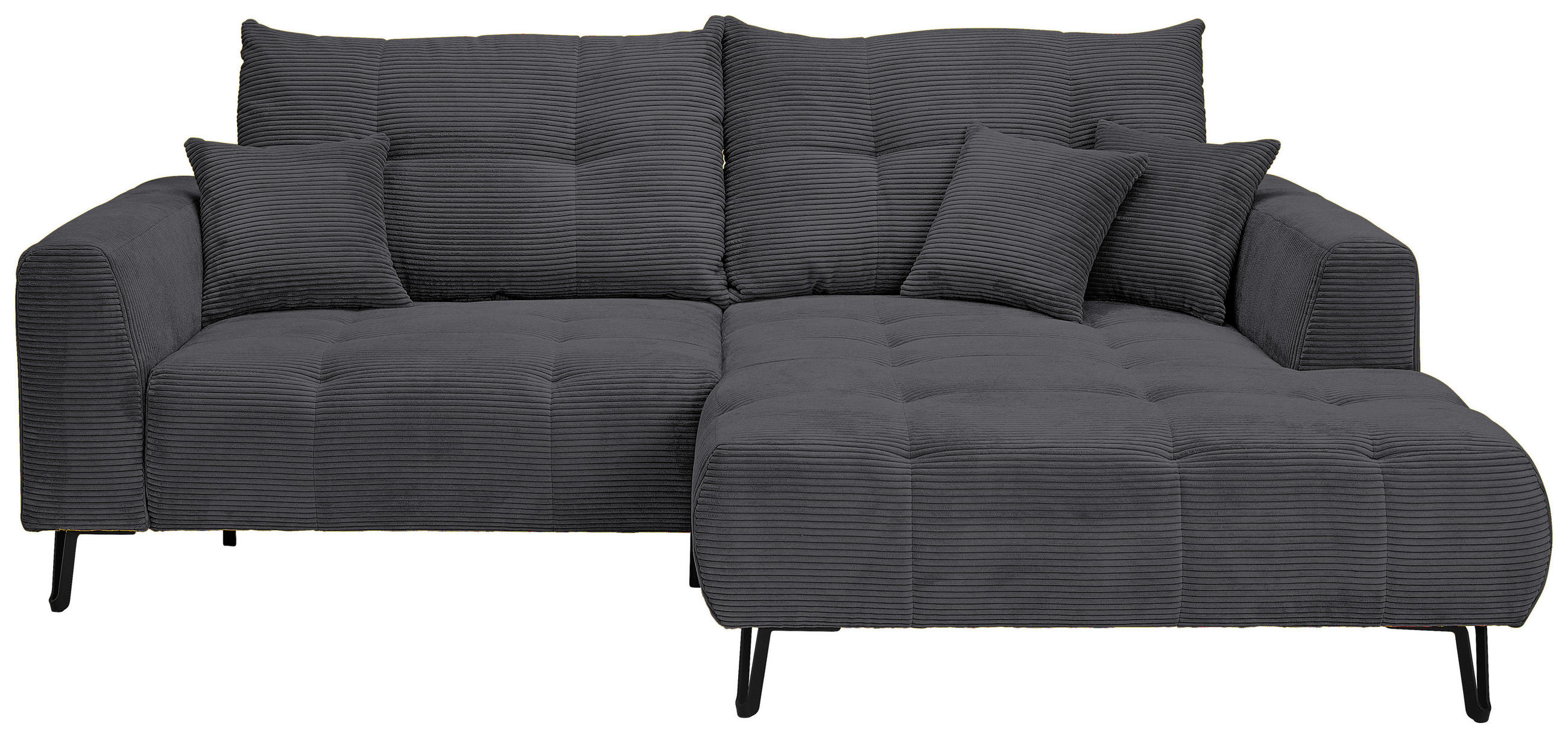 ECKSOFA Anthrazit Cord  - Anthrazit/Schwarz, KONVENTIONELL, Textil/Metall (250/185cm) - Carryhome