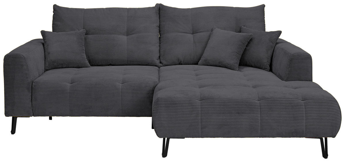ECKSOFA Anthrazit Cord  - Anthrazit/Schwarz, KONVENTIONELL, Textil/Metall (250/185cm) - Carryhome