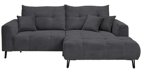 ECKSOFA in Cord Anthrazit  - Anthrazit/Schwarz, KONVENTIONELL, Textil/Metall (250/185cm) - Carryhome