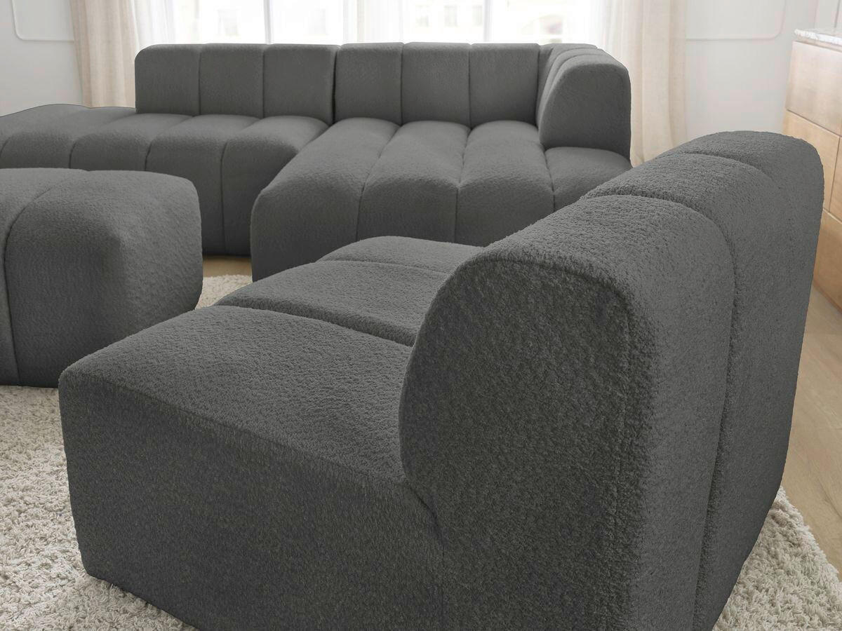 ECKSOFA Ottomane rechts  ANNECY Dunkelgrau Bouclé  - Dunkelgrau/Schwarz, MODERN, Kunststoff/Textil (262/170cm)