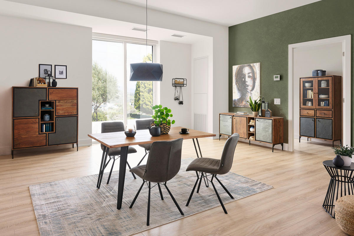 VITRINE in Hartholz Akazie Grau, Braun  - Braun/Grau, MODERN, Holz/Stein (88/182/45cm) - Livetastic
