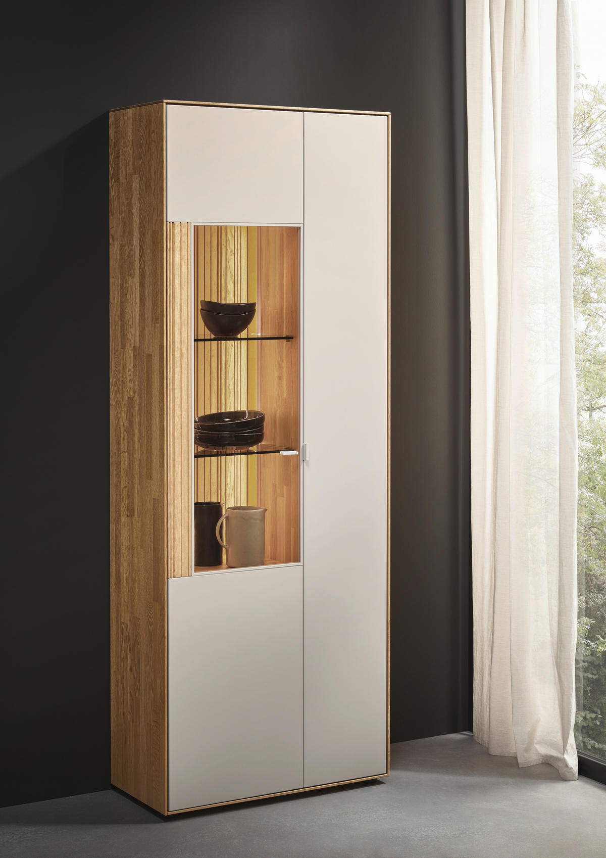 VITRINE  in massiv Wildeiche Kaschmir, Wildeiche - Kaschmir/Wildeiche, Design, Glas/Holz (76,9/205,5/37,1cm) - Dieter Knoll