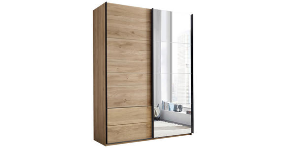 SCHWEBETÜRENSCHRANK  in Eichefarben  - Eichefarben/Schwarz, MODERN, Glas/Holzwerkstoff (170/225,5/60cm) - Xora