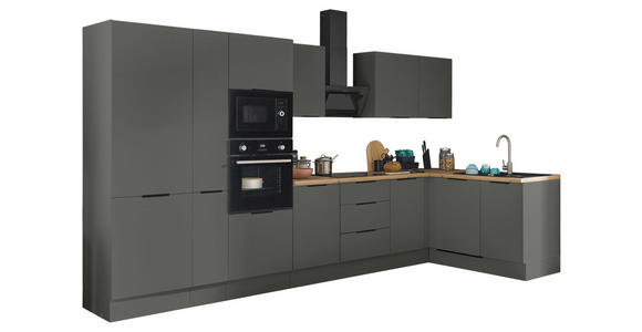 ECKKÜCHE 370/175 cm in Graphitfarben - Schwarz/Graphitfarben, Basics, Holzwerkstoff/Metall (370/175cm) - Xora