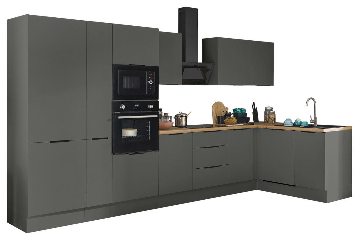 ECKKÜCHE 370/175 cm  in Graphitfarben  - Schwarz/Graphitfarben, Basics, Holzwerkstoff/Metall (370/175cm) - Xora